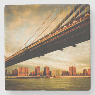 The Manhattan bridge view from Brooklyn side (NYC) Stone Coaster