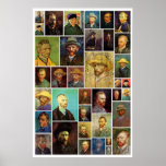 The Many Faces Of Vincent Van Gogh Poster<br><div class="desc">Explore the many painting styles famous artist Vincent Van Gogh used over the years to paint himself. This mosaic contains 37 different self-portraits that have been individually restored prior to composing the poster using advanced cutting-edge A.I. (Artificial Intelligence) machine learning algorithms resulting in very crisp and clear images beyond what...</div>