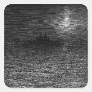 The marooned ship in a moonlit sea square sticker