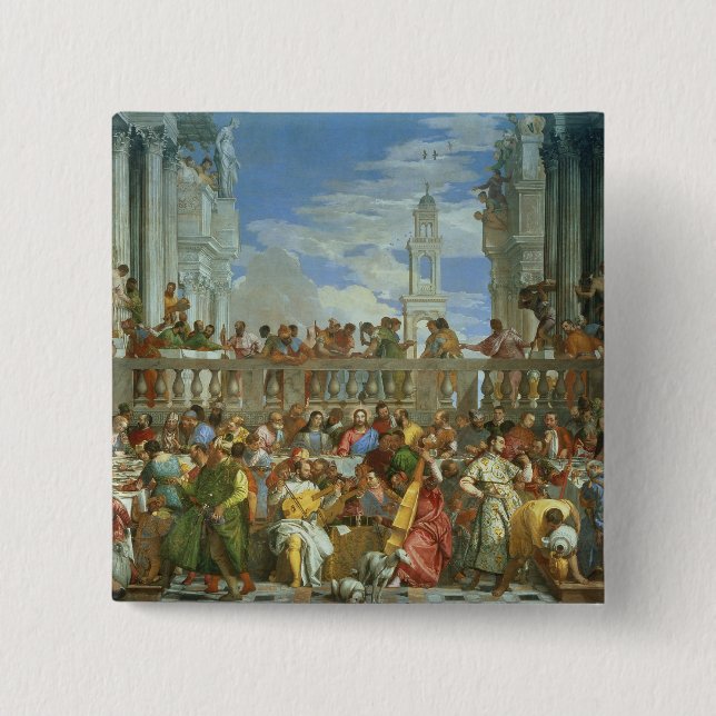 The Marriage Feast at Cana, c.1562 (oil on canvas) 15 Cm Square Badge (Front)