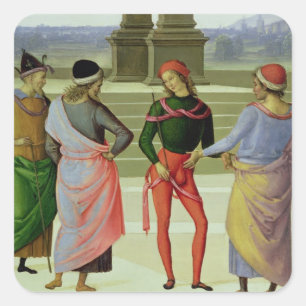 The Marriage of the Virgin, detail of four men in Square Sticker