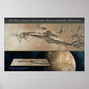 The Mars planet Valles Marineris shaded relief Poster