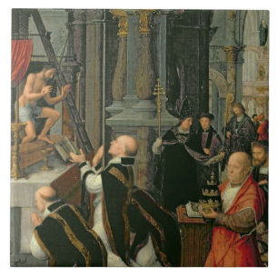 The Mass of St. Gregory (oil on canvas) Ceramic Tile
