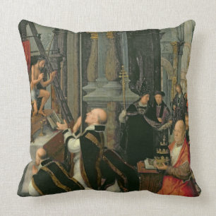 The Mass of St. Gregory (oil on canvas) Cushion