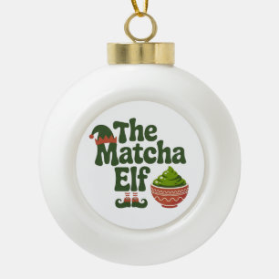 The Matcha Elf Funny Christmas Matcha Drink Lovers Ceramic Ball Christmas Ornament