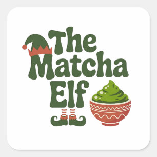 The Matcha Elf Funny Christmas Matcha Drink Lovers Square Sticker