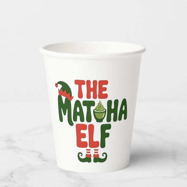 The Matcha Elf Funny Christmas Matcha Drink Paper Cups (Front)