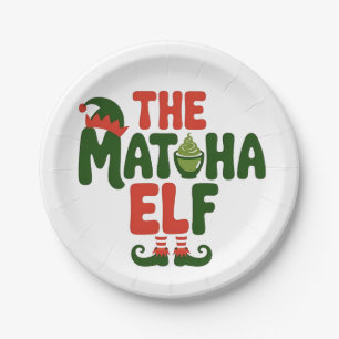 The Matcha Elf Funny Christmas Matcha Drink Paper Plate