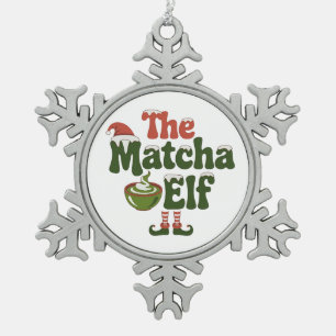 The Matcha Elf Magical Christmas Drink Snowflake Pewter Christmas Ornament