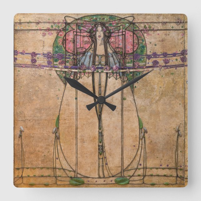 The May Queen by Margaret Macdonald Mackintosh Square Wall Clock (Front)