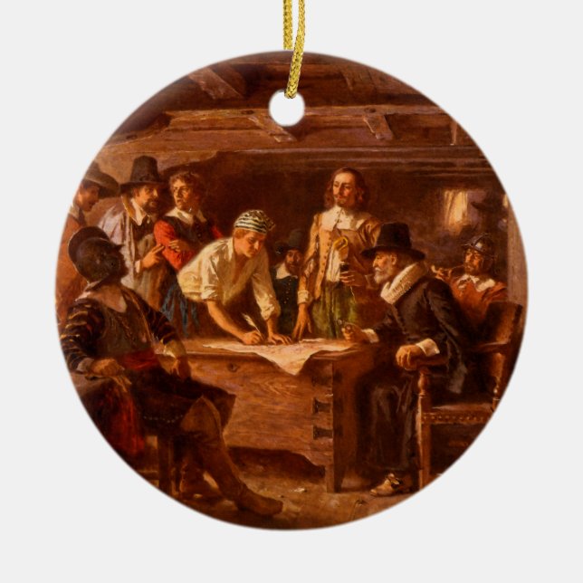 The Mayflower Compact by Jean Leon Gerome Ferris Ceramic Tree Decoration (Front)