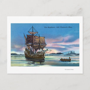 The Mayflower Landing in 1620 Scene Postcard