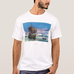 The Mayflower Landing in 1620 Scene T-Shirt