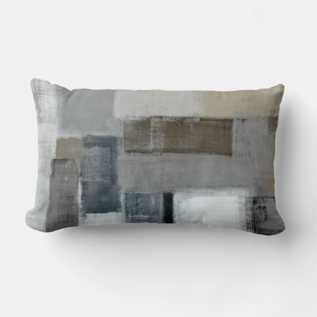 'The Maze' Grey and Brown Abstract Art Pillow (Front)