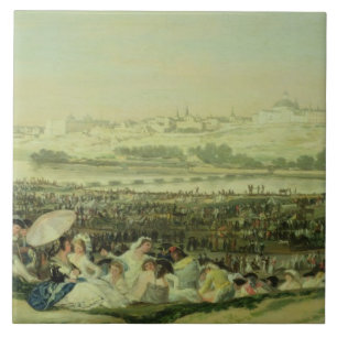 The Meadow at San Isidro, 1788 (oil on canvas) Tile