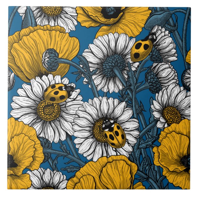The meadow in yellow and blue ceramic tile (Front)