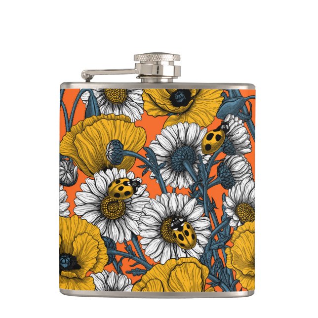 The meadow in yellow and blue hip flask (Front)