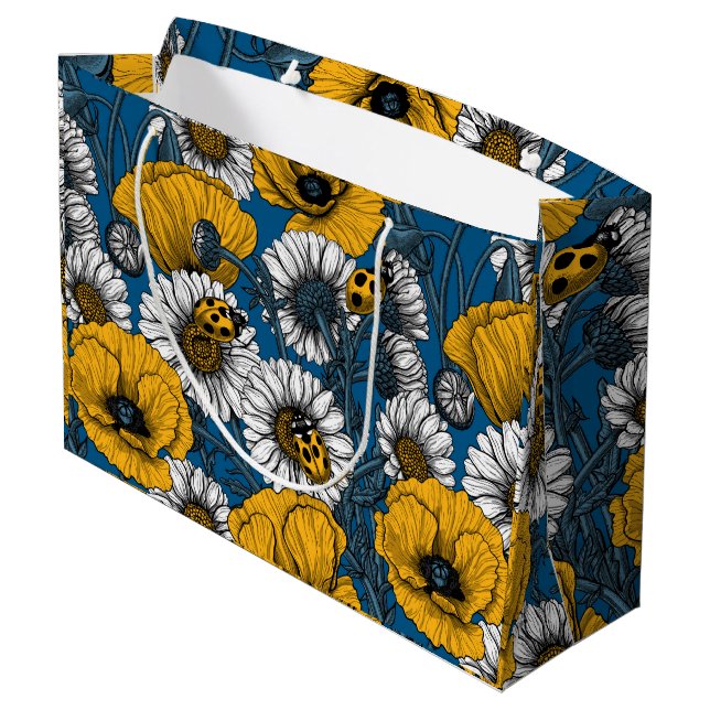 The meadow in yellow and blue large gift bag (Back Angled)