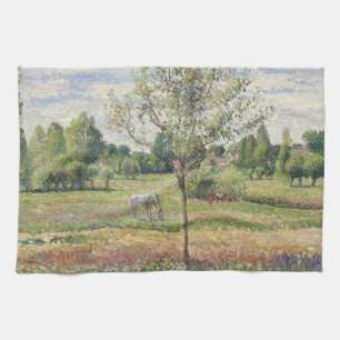 The Meadow with Grey Horse, Eragny, Oil Painting Tea Towel