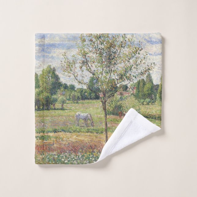 The Meadow with Grey Horse, Eragny, Oil Painting Wash Cloth (Wash Cloth)