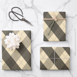 The MeanClique Black Argyle Wrapping Paper Sheet