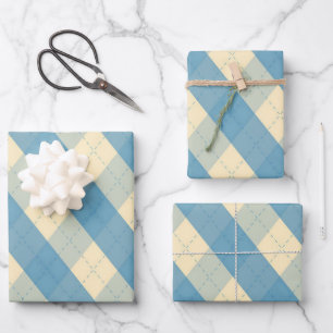 The MeanClique Blue Argyle Wrapping Paper Sheet