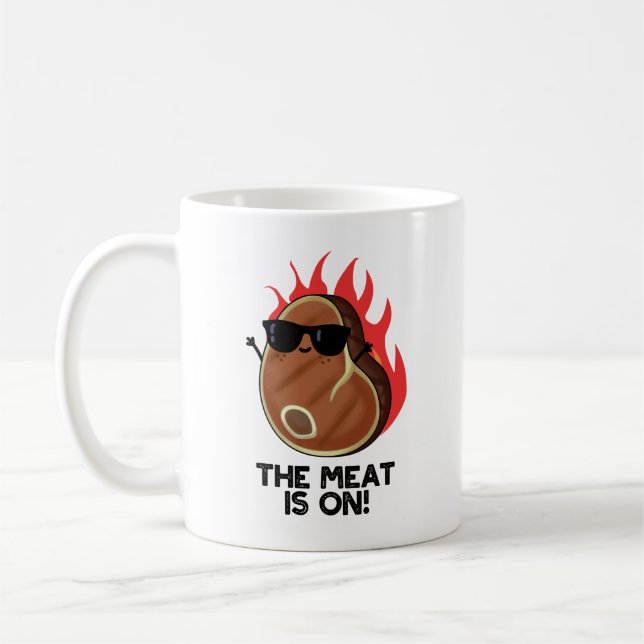The Meat Is On Funny Food Steak Pun  Coffee Mug (Left)