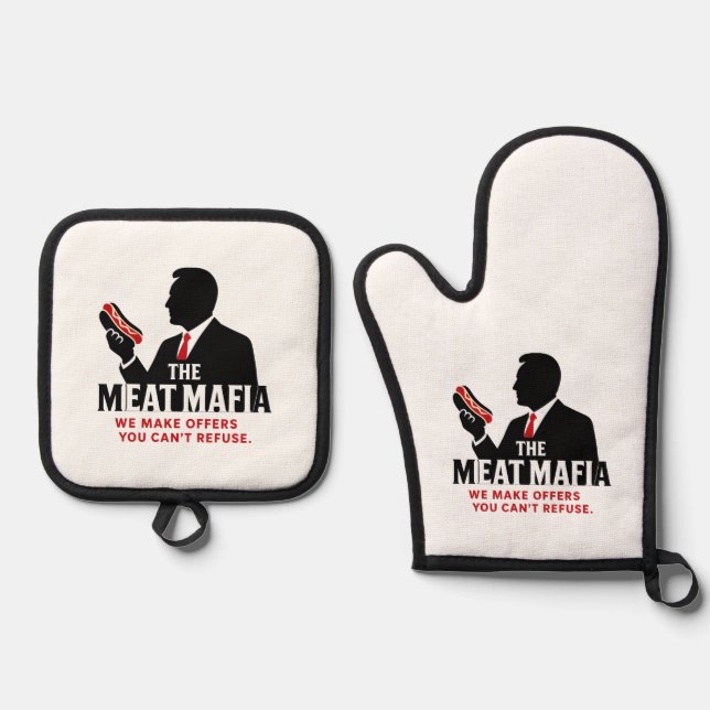 The Meat Mafia Oven Mitt & Pot Holder Set – Funny (Front)