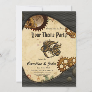 The mechanical wonder of the ocean steampunk fish. invitation