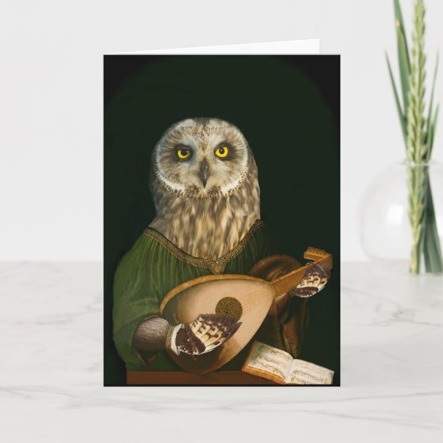 The Mediaeval Owl Plays His Lute Thank You Card (Front)