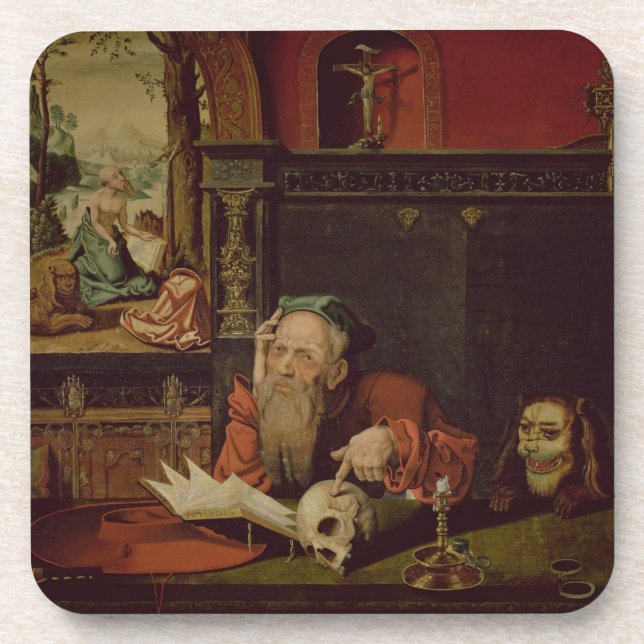 The Meditation of St. Jerome (oil on panel) Coaster (Front)