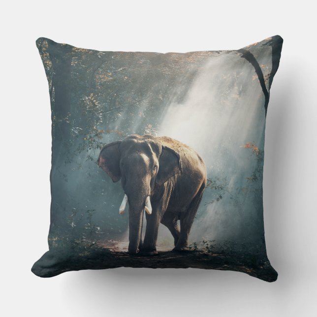 The Meeting Asian Elephant Throw Pillow (Front)