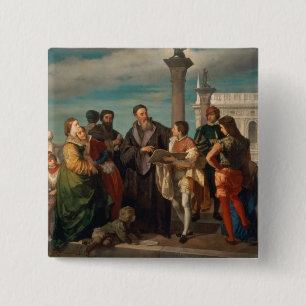 The Meeting Between Titian (1488-1576) and Verones 15 Cm Square Badge