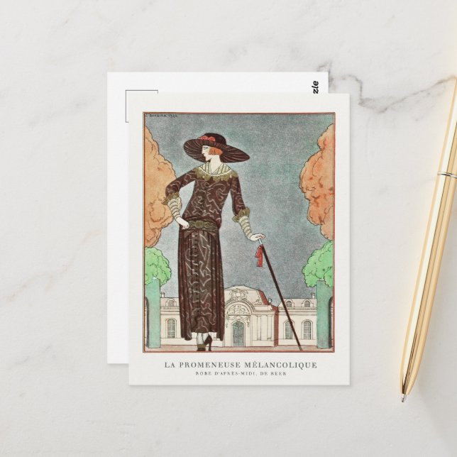 The Melancholy Walker by George Barbier  Postcard (Front/Back In Situ)