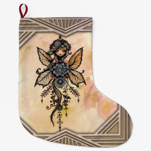 The melody of nature, dance of the flower fairy. large christmas stocking
