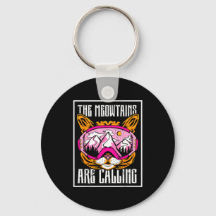 The meowtains are calling cat skier ski skiers key ring