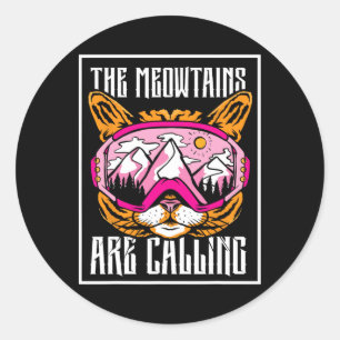 The Meowtains Are Calling Cat Skier Ski Skiers Ski Classic Round Sticker