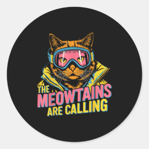 The meowtains are calling cat snowboard ski kids classic round sticker