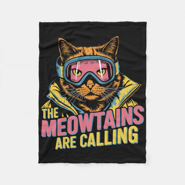The Meowtains Are Calling Cat Snowboard Ski Kids M Fleece Blanket (Front)