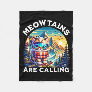 The meowtains are calling funny cat quirky skiing fleece blanket