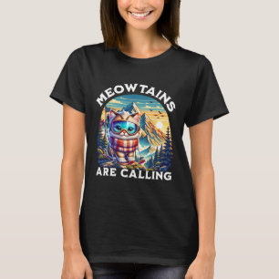 The Meowtains Are Calling Funny Cat Quirky Skiing T-Shirt