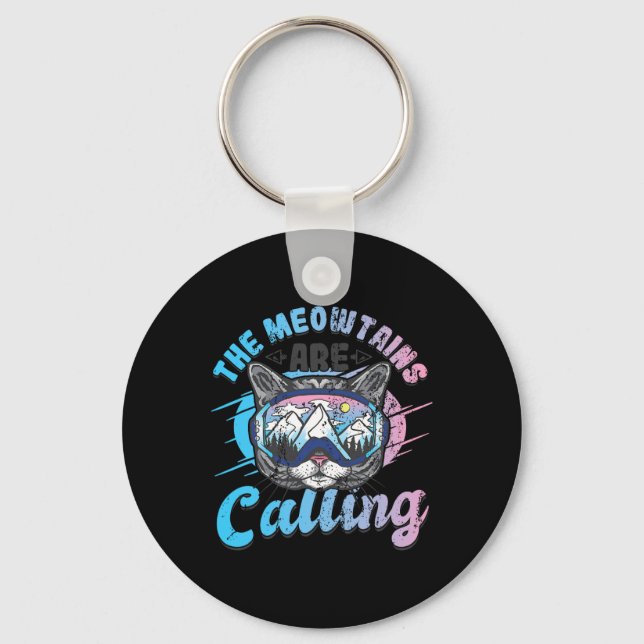 The Meowtains Are Calling Skiing Goggles Snowboard Key Ring (Front)