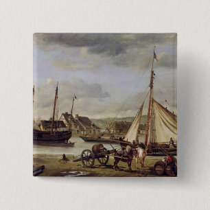 The Merchant's Quay at Rouen, 1834 15 Cm Square Badge