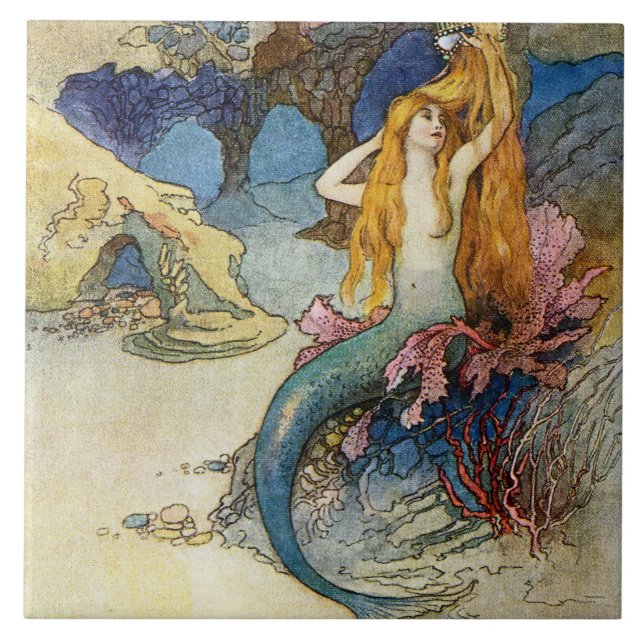 “The Mermaid” by Warwick Goble Ceramic Tile (Front)