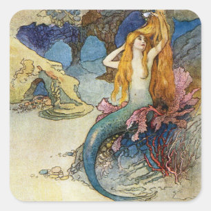 “The Mermaid” by Warwick Goble Square Sticker