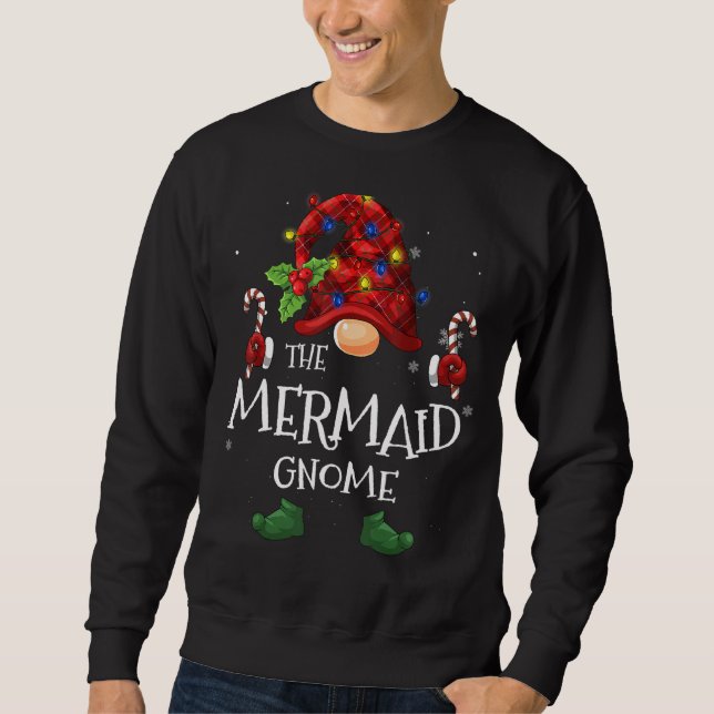 The Mermaid Gnome Buffalo Plaid Christmas Tree Lig Sweatshirt (Front)