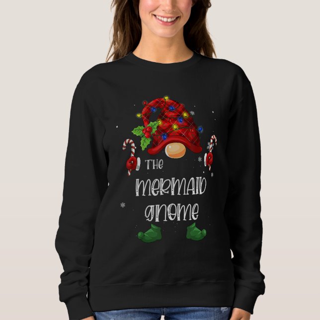 The Mermaid Gnome Buffalo Plaid Christmas Tree Lig Sweatshirt (Front)