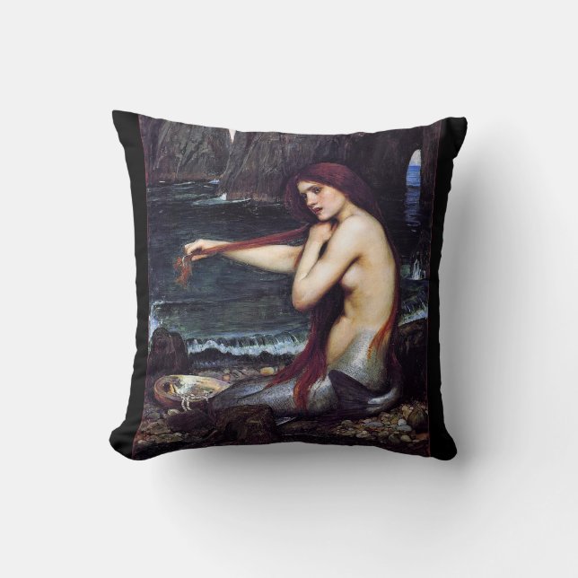 The Mermaid Pre-Raphaelite Throw Pillow (Front)