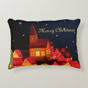 The Merry Christmas Village Throw Pillow
