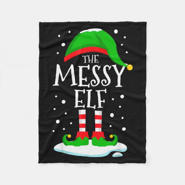 The Messy Elf Christmas Family Matching Xmas Group Fleece Blanket (Front)